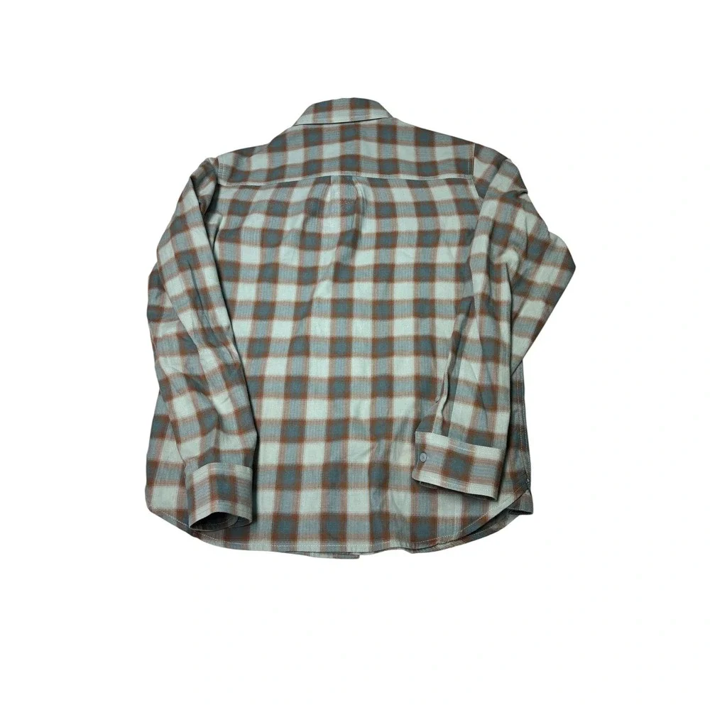Prana Mens Small Plaid Flannel Shirt Organic Cotton Blue Brown 1964381 Standard